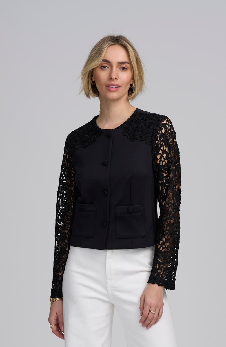 ELLE Collection Lace Satin Jacket, Alternate, color, Black
