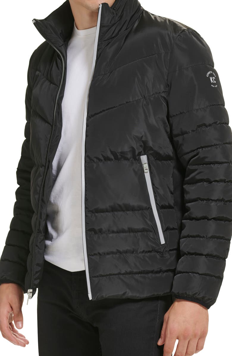 Kenneth Cole New York Faux Memory Full Zip Mixed Quilted Puffer Jacket, Alternate, color, Black