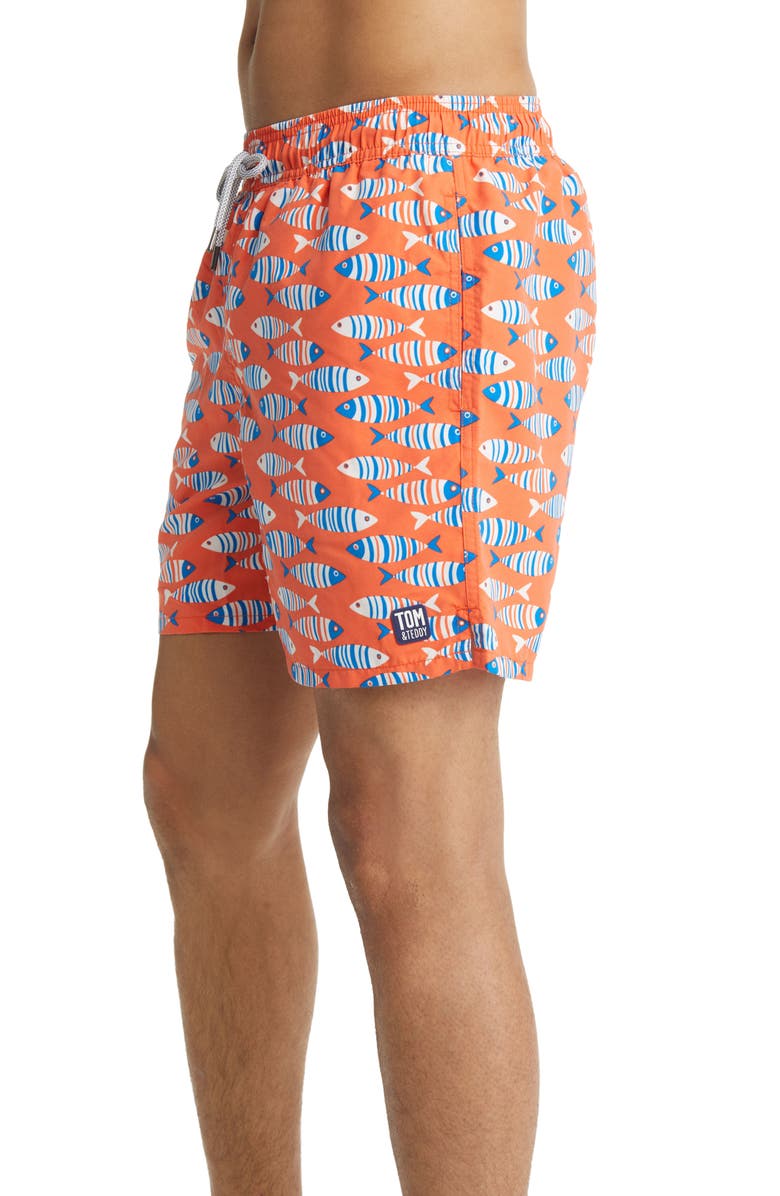 Tom & Teddy Fish Swim Trunks, Alternate, color, Striped Orange