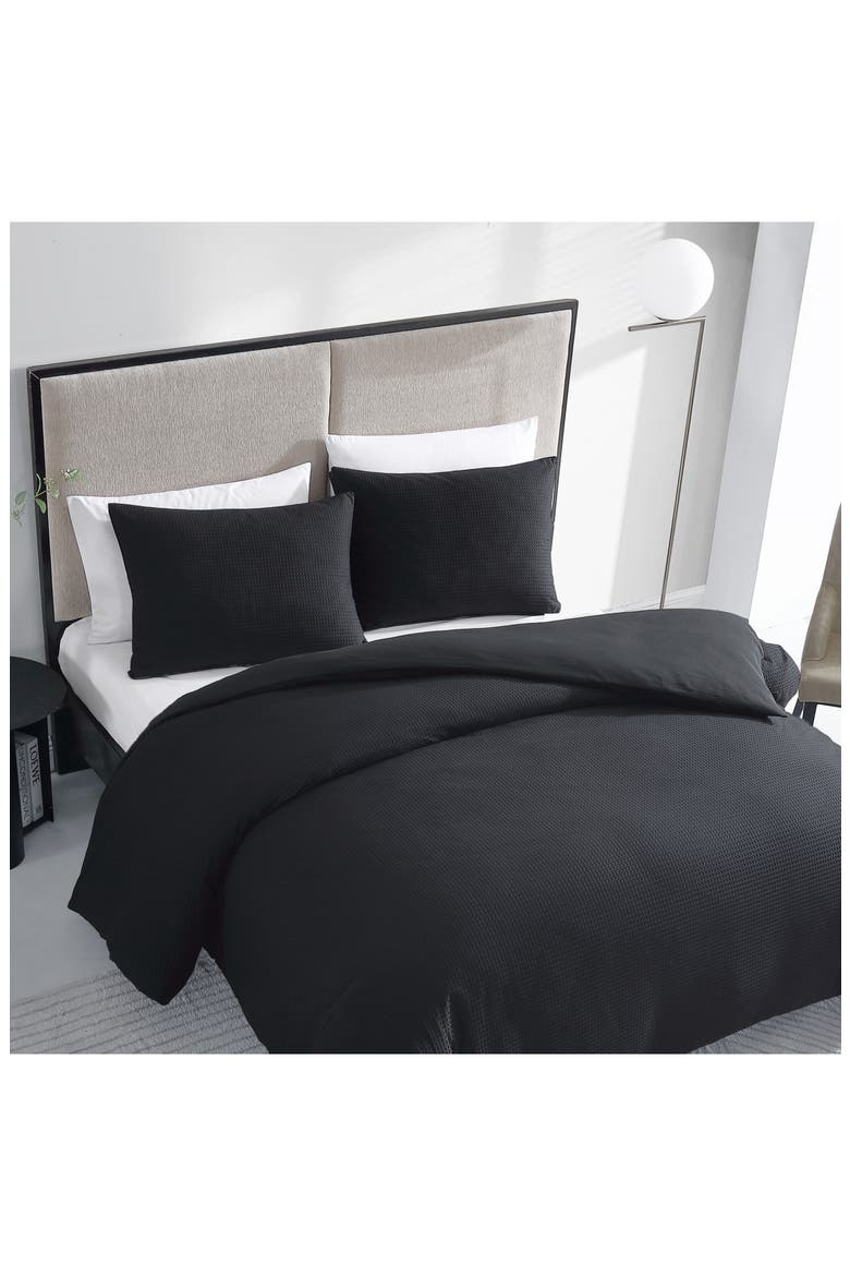 Waffle Piqué Duvet & Shams Set, Alternate, color, BLACK