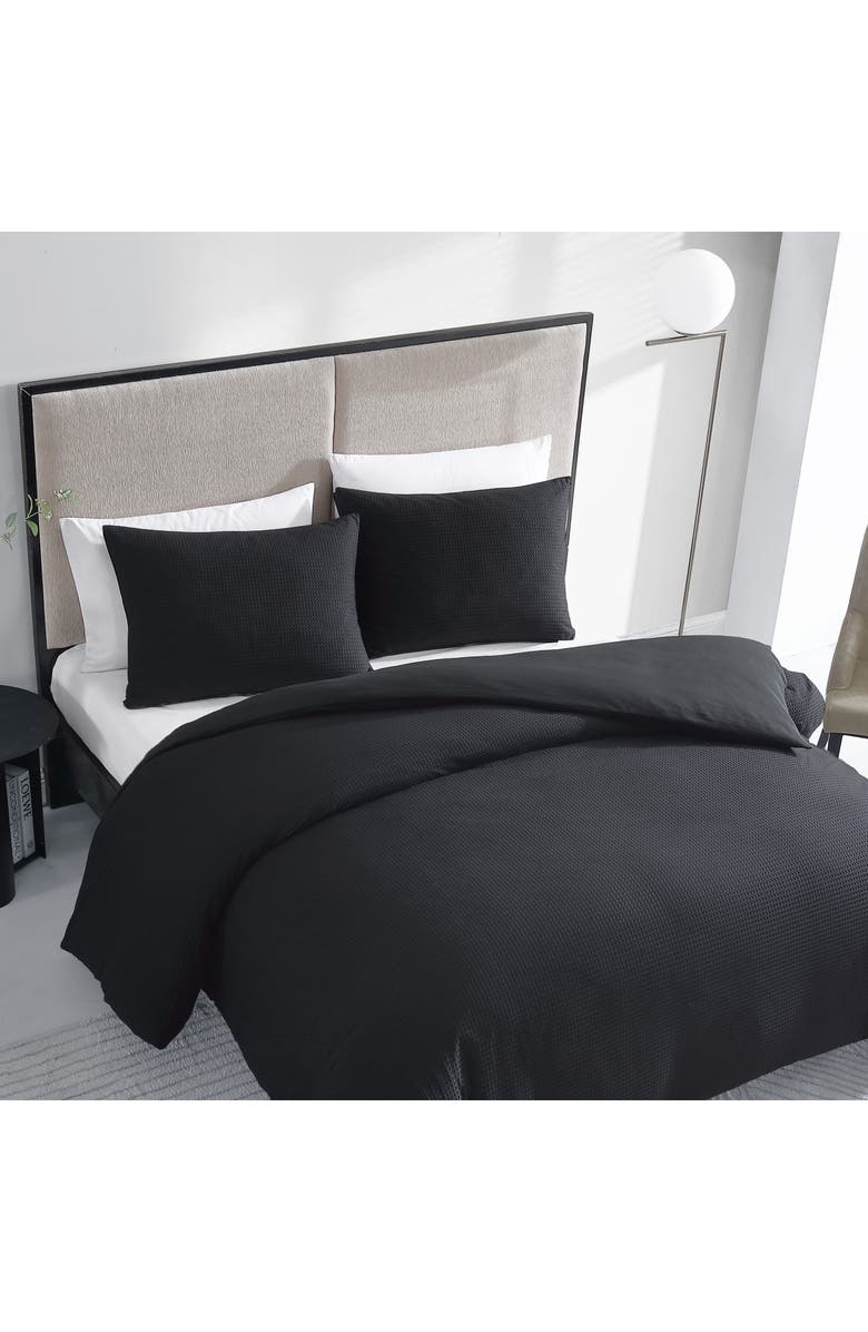 Vera Wang Waffle Piqué Duvet & Shams Set, Alternate, color, Black