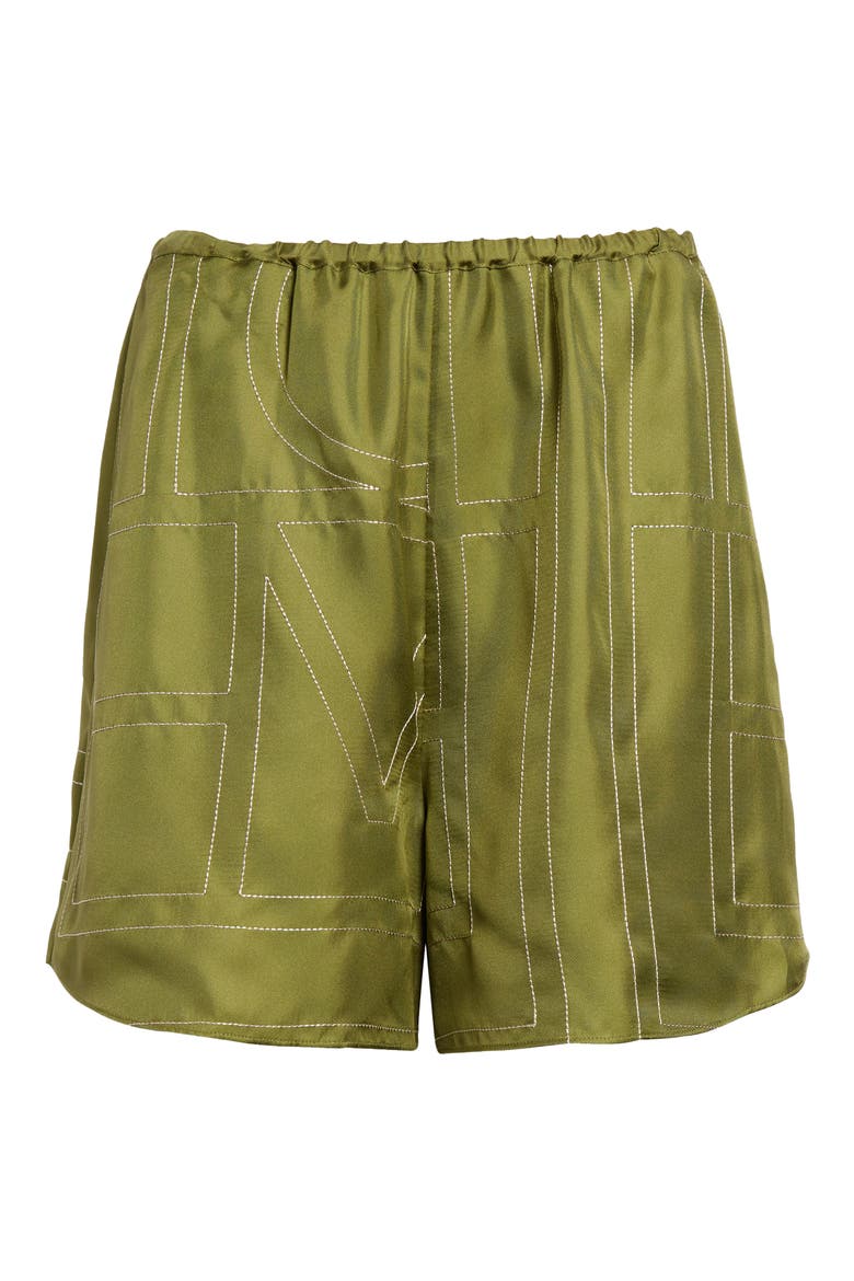 Monogram Embroidered Silk Shorts, Alternate, color, LAUREL
