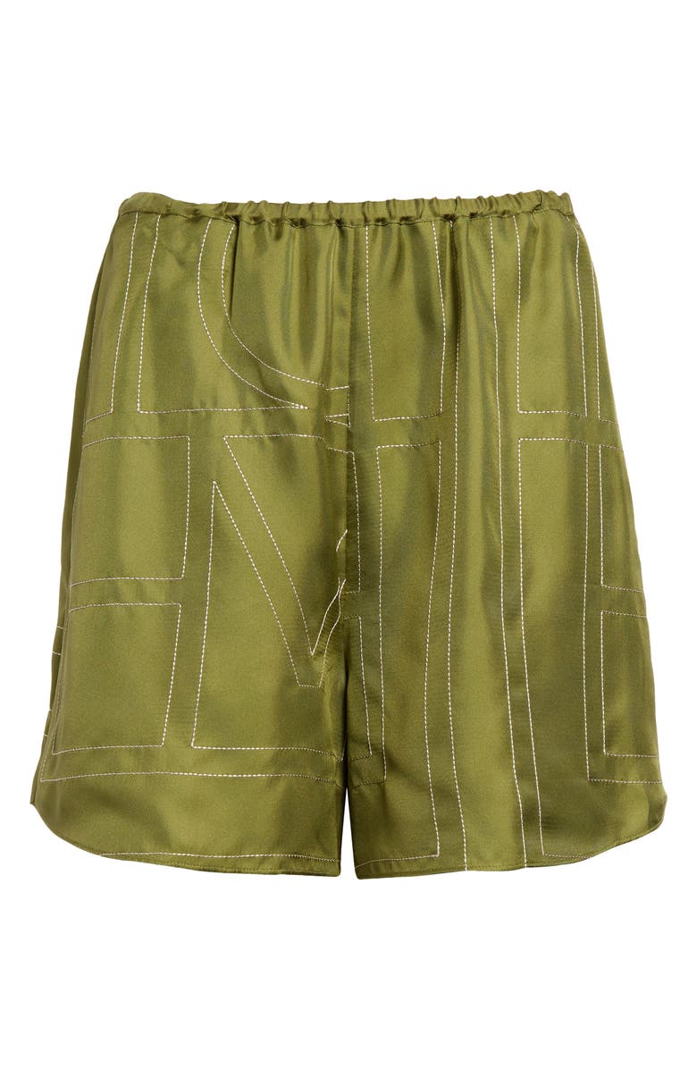 TOTEME Monogram Embroidered Silk Shorts, Alternate, color,