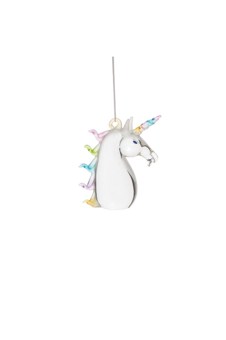 Unicorn Head Blown Glass Ornament, Main, color, White