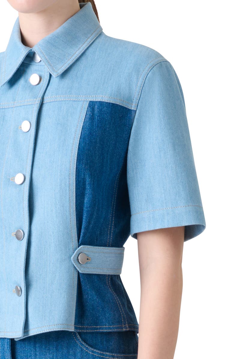 Akris punto Mixed Wash Denim Button-Up Shirt, Alternate, color, Sky Denim-Medium Denim