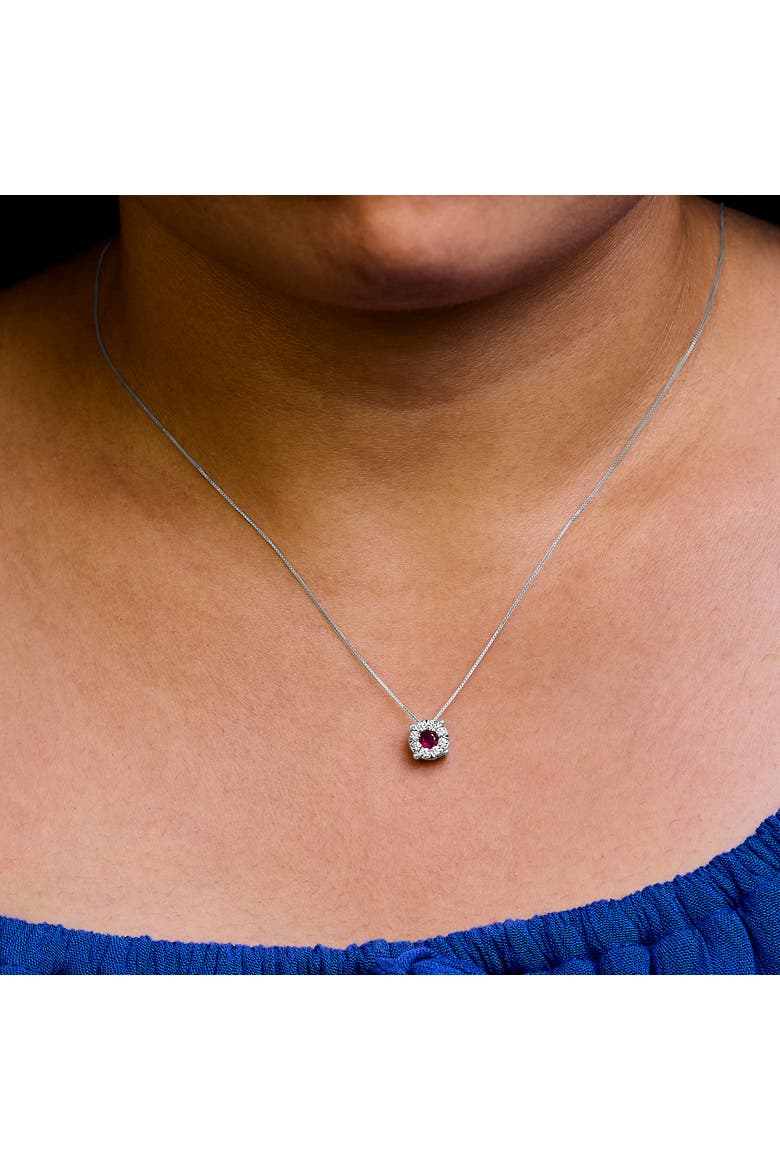 14K White Gold Red Ruby and 1/3 Cttw Diamond Halo Pendant Necklace, Alternate, color, White Gold