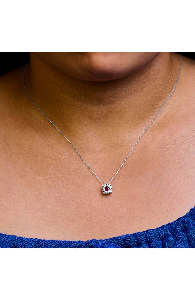 Haus of Brilliance 14K White Gold Red Ruby and 1/3 Cttw Diamond Halo Pendant Necklace, Alternate, color, White Gold