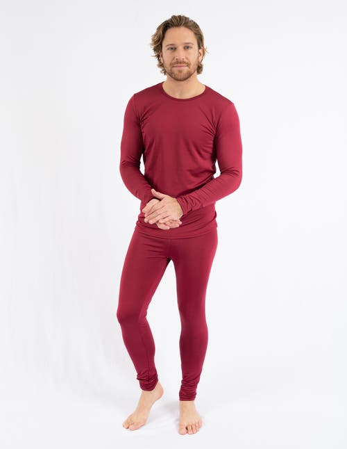 Leveret Solid Thermal Pajama Set In Burgundy