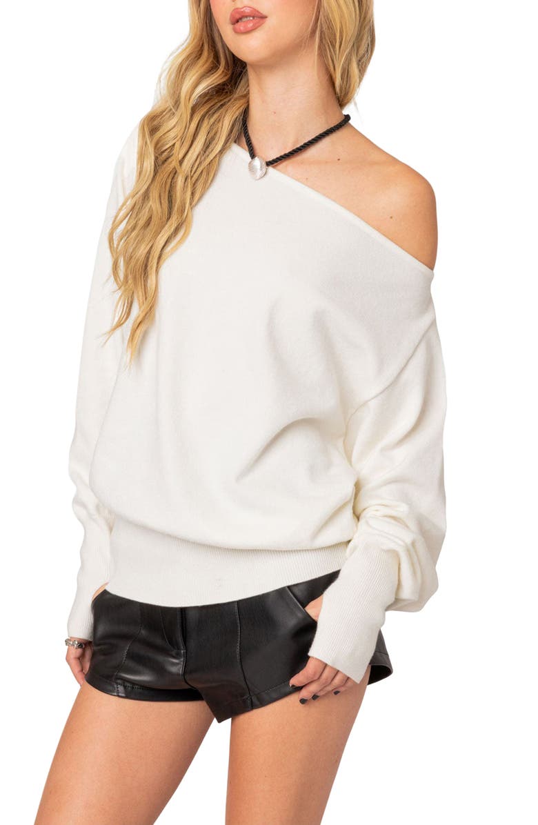 EDIKTED Off the Shoulder Oversize Sweater, Alternate, color, Cream