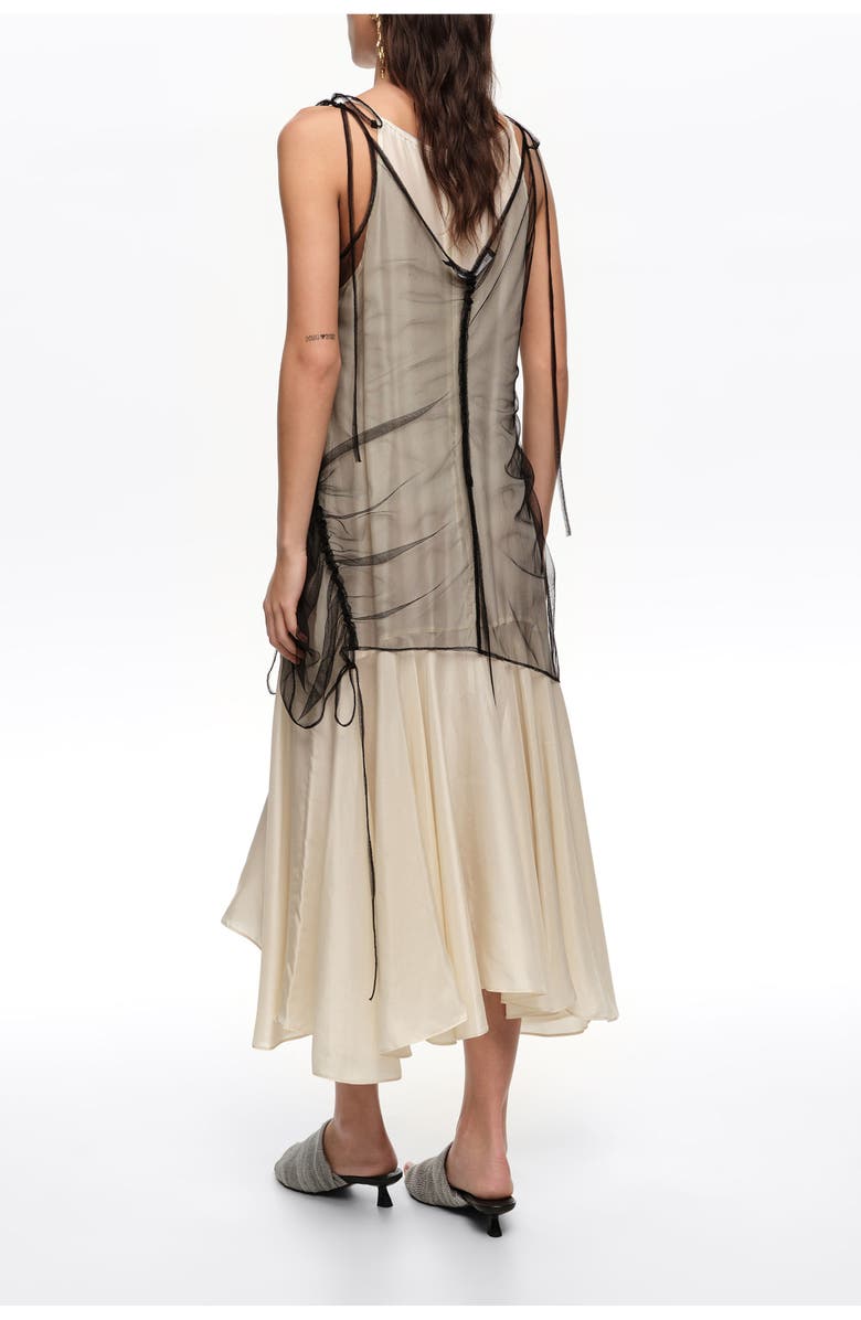 Bimba y Lola Camisole Dress With Mesh Overlay, Alternate, color, Black