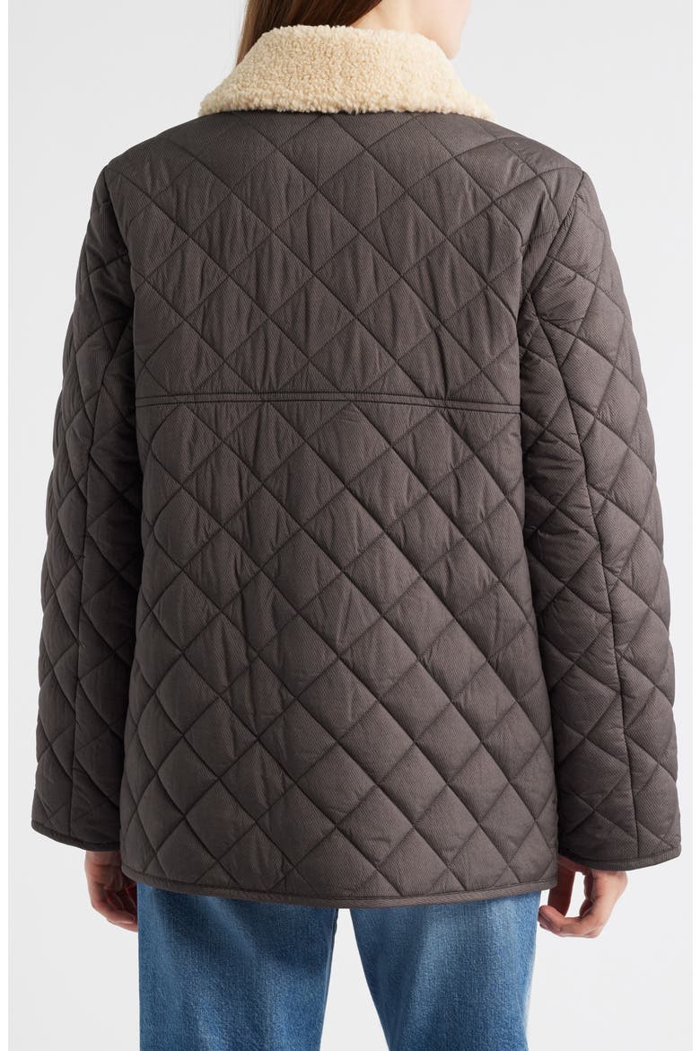 Quilted Twill Jacket With Faux Shearling Collar, Alternate, color, BROWN/ BLACK DENIM