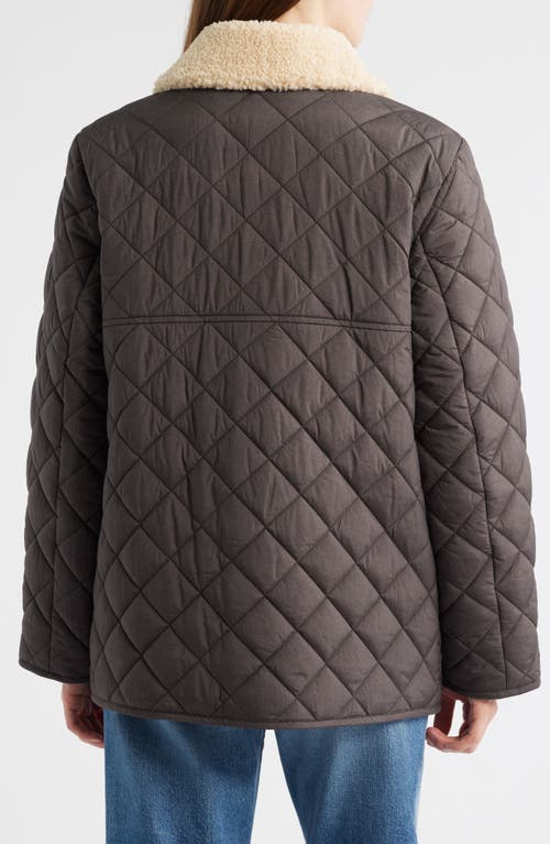 Sam Edelman Quilted Twill Jacket With Faux Shearling Collar In Brown