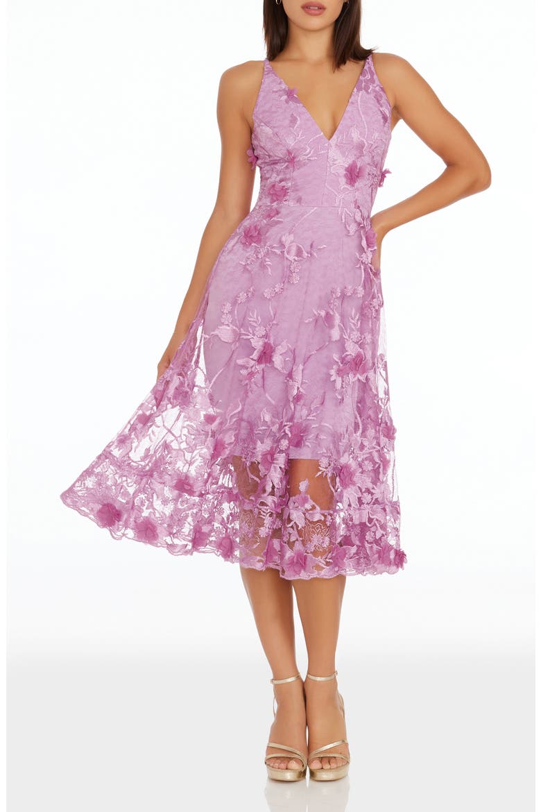 Audrey Embroidered Fit & Flare Dress, Main, color, LAVENDER