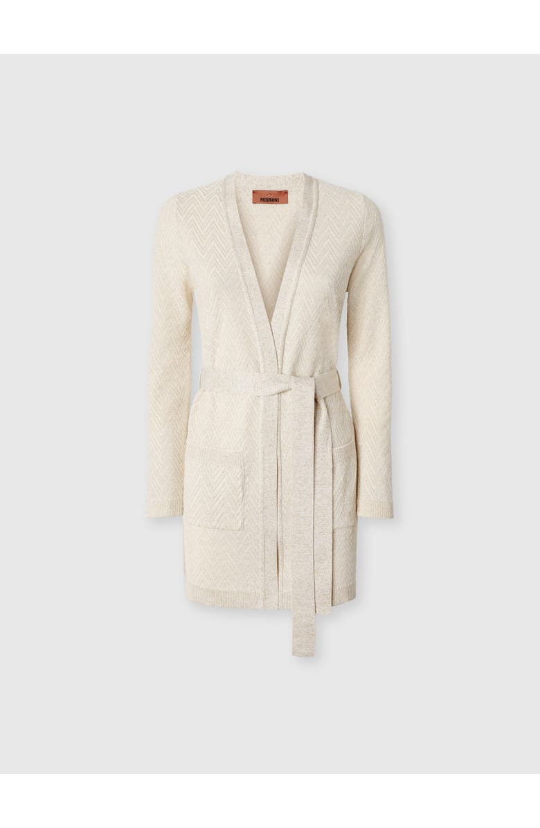 Missoni Chevron Pattern Belted Cardigan, Main, color, Beige