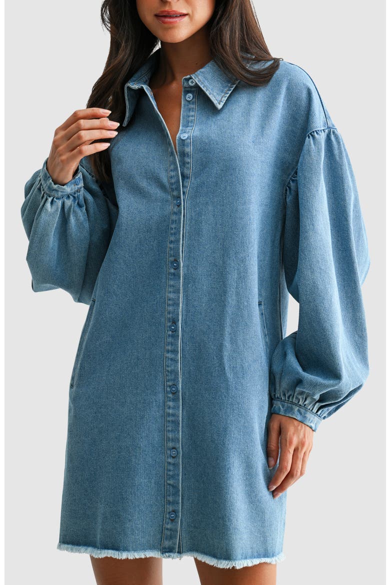 Long Sleeve Denim Shirtdress, Alternate, color, LIGHT DENIM