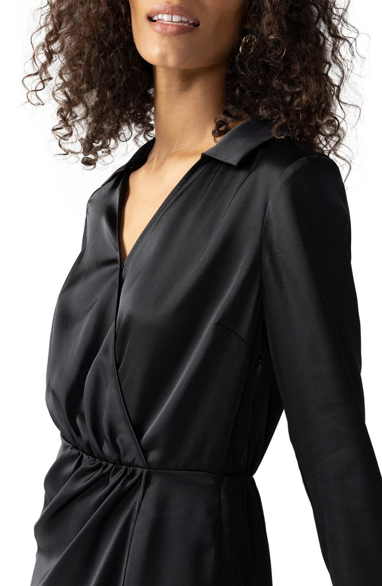 Sanctuary Wrap Front Long Sleeve Satin Minidress, Alternate, color, 