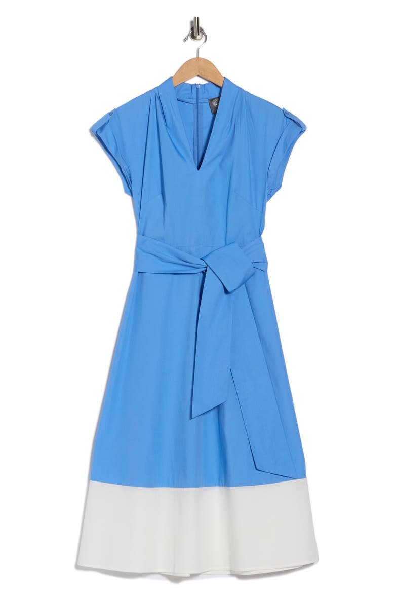 Colorblock Cap Sleeve Cotton Poplin Midi Dress, Alternate, color, PERIWINKLE
