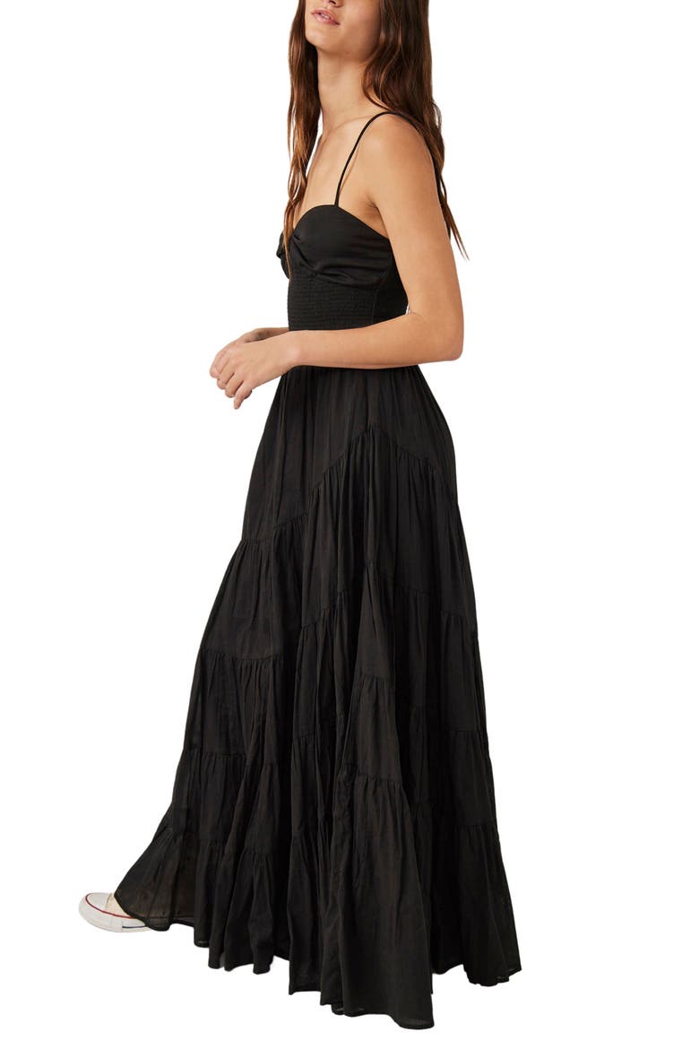 Sundrenched Smocked Waist Tiered Cotton Maxi Dress, Alternate, color, BLACK