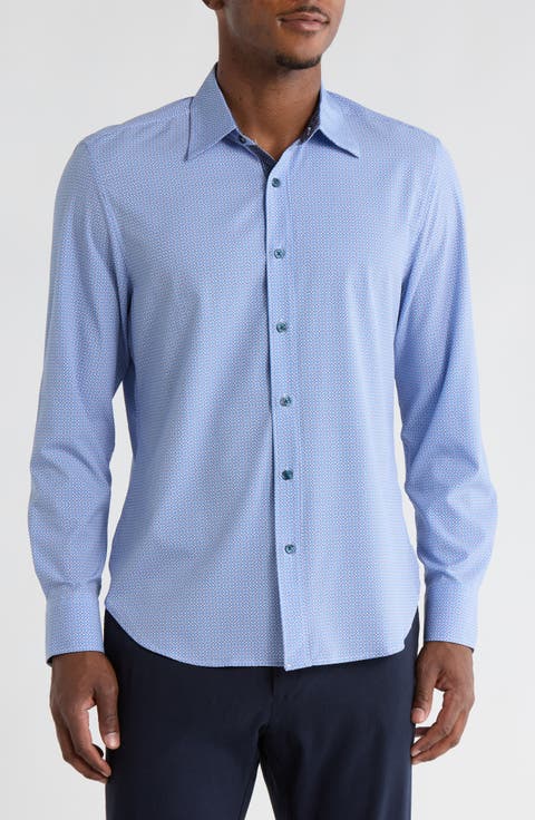 Cross Geo Print Stretch Dress Shirt