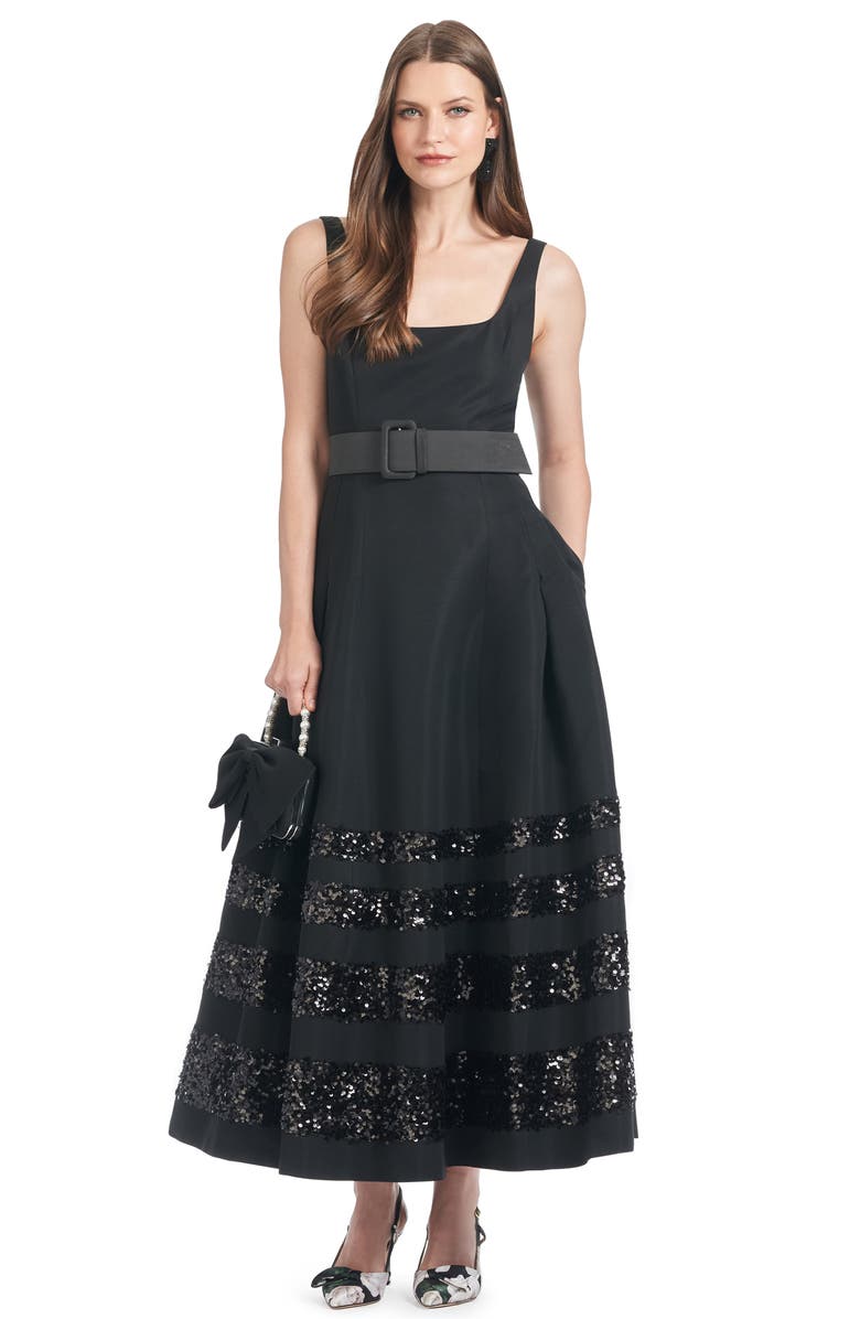 Sachin & Babi Mia Sequin Stripe Belted Faille Fit & Flare Cocktail Dress, Alternate, color,
