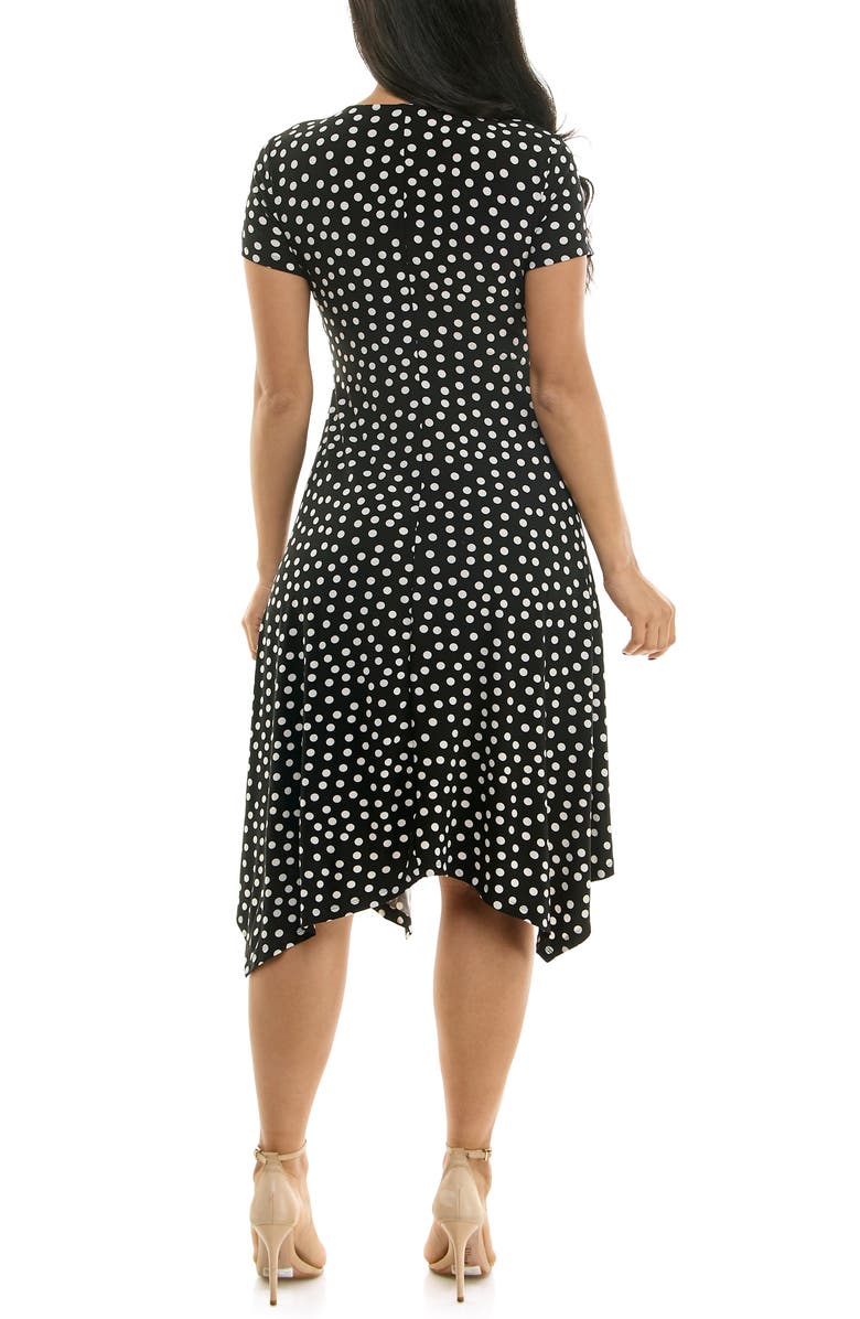 Nina Leonard Faux Wrap Handkerchief Dress, Alternate, color, Black/ Vanilla Ice