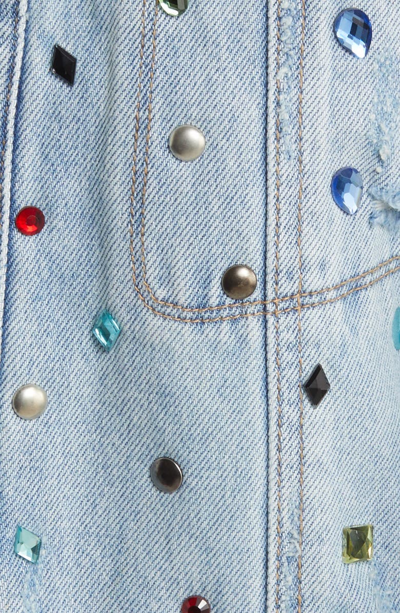 BLANKNYC Embellished Organic Cotton Denim Trucker Jacket, Alternate, color, Cold Gem
