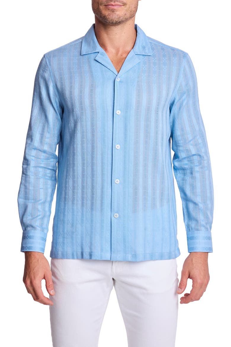 Parker Trim Fit Cotton Button-Up Shirt, Main, color, LIGHT BLUE DOBBY STRIPES
