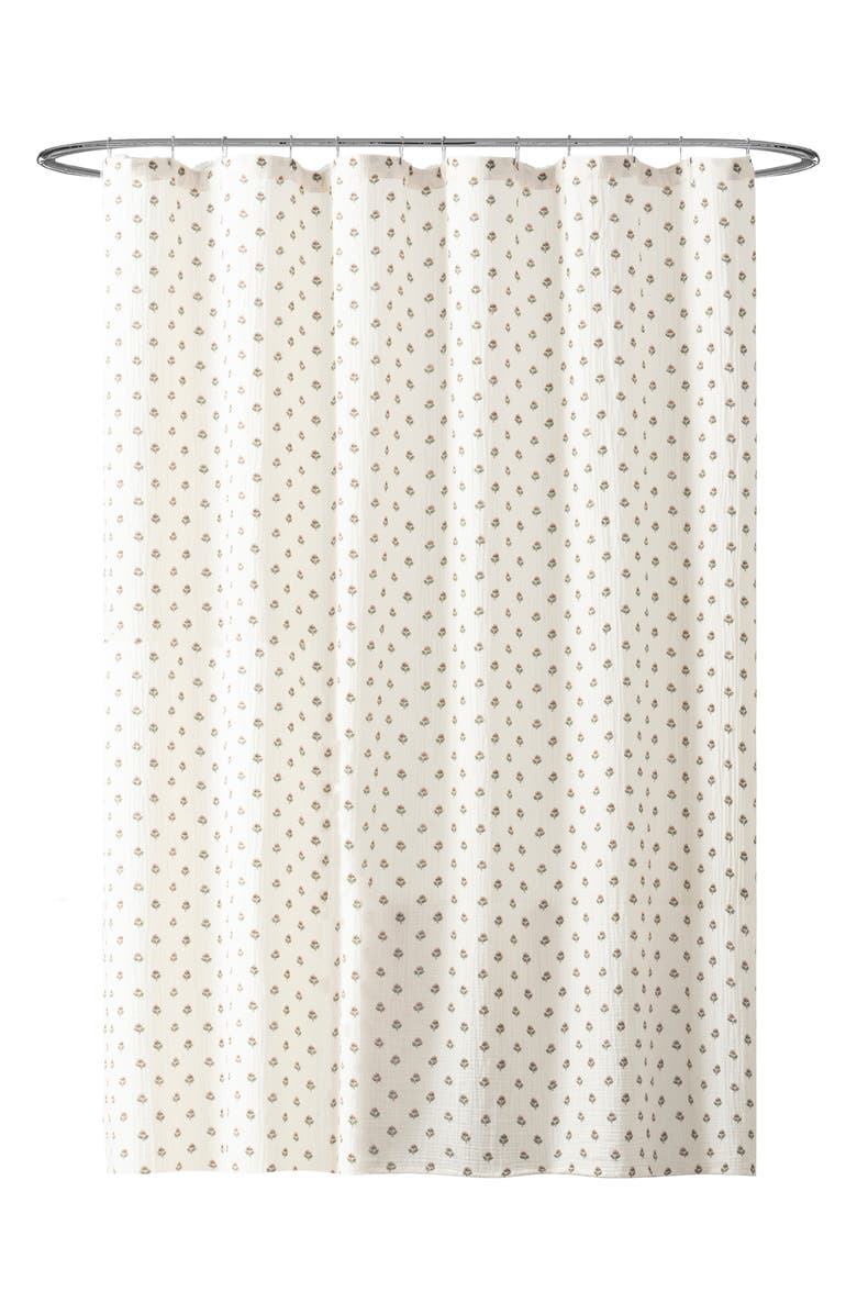 Peri Home Block Print Gauze Shower Curtain, Main, color, Ivory Multi