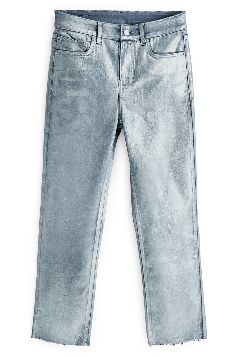 Raw Hem Straight Leg Jeans (Nordstrom Exclusive), Main, color, SILVER HI SHINE COATED