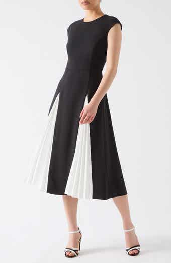 LK Bennett Rise Cap Sleeve Pleated Godet Midi Dress