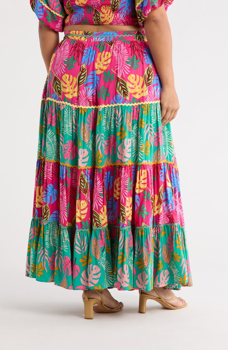 SUGARLIPS Wave Trim Tiered Maxi Skirt, Alternate, color, Fuchsia Pink