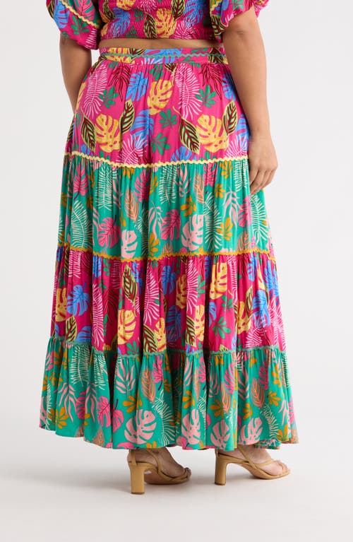 Sugarlips Wave Trim Tiered Maxi Skirt In Animal Print