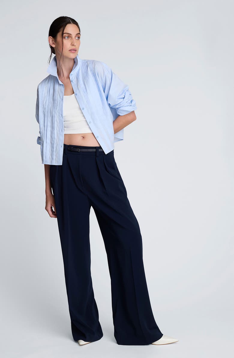 Kenneth Cole Stripe Crop Tuxedo Button-Up Shirt, Alternate, color, Cloud Blue