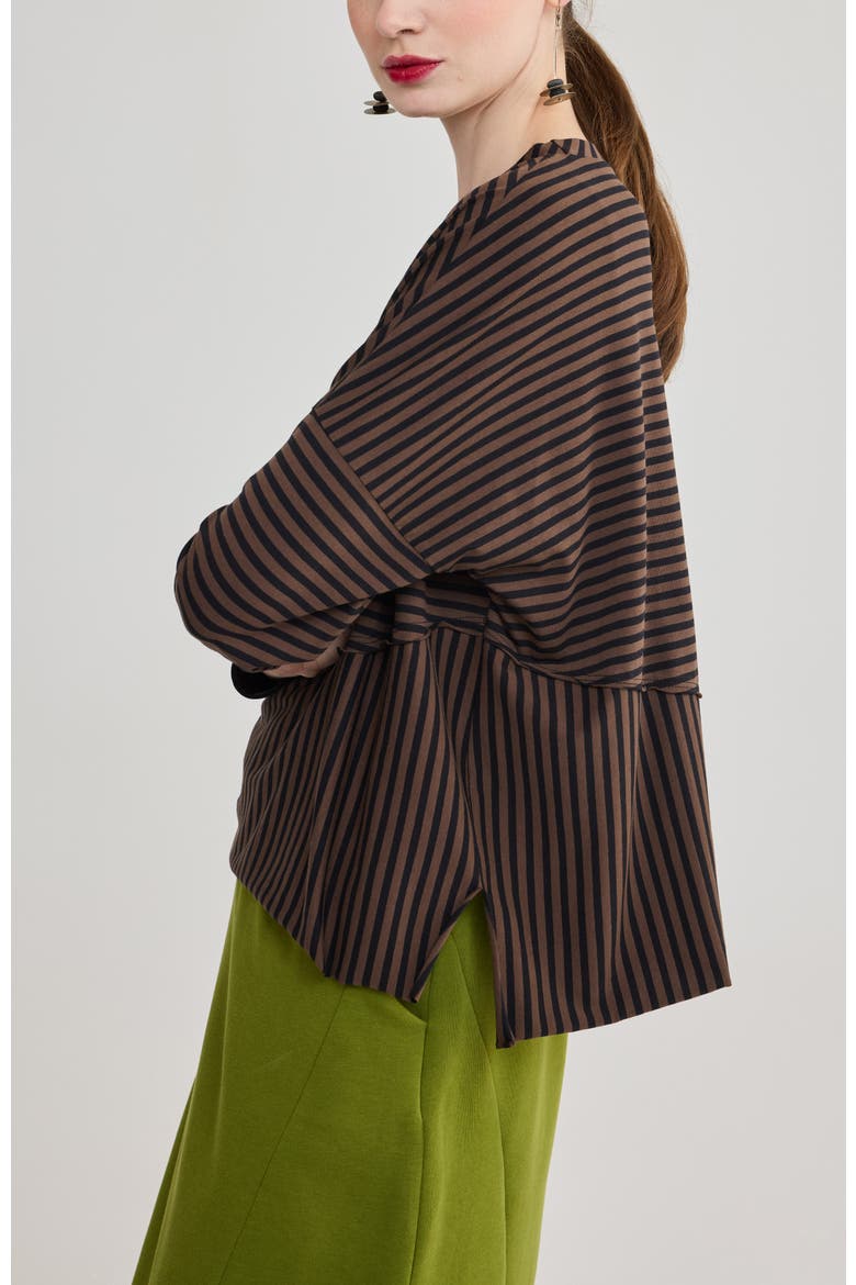 Ophelia Crew Neck Cotton Jersey Top, Alternate, color, Brown Striped