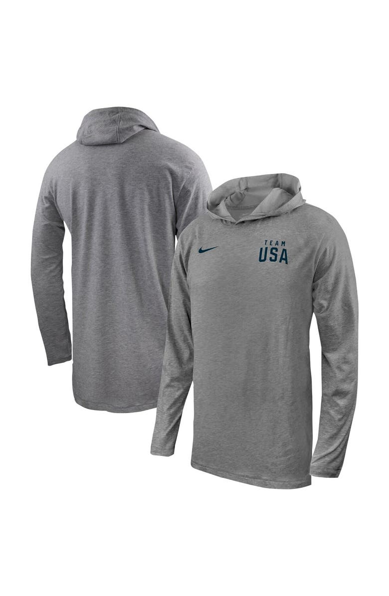Nike Men's Nike Gray Team USA Performance Hooded Long Sleeve T-Shirt, Main, color, 
