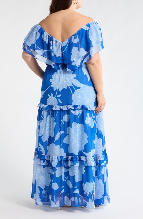 Sugarlips Seabloom Floral Gauri Off The Shoulder Maxi Dress In Blue