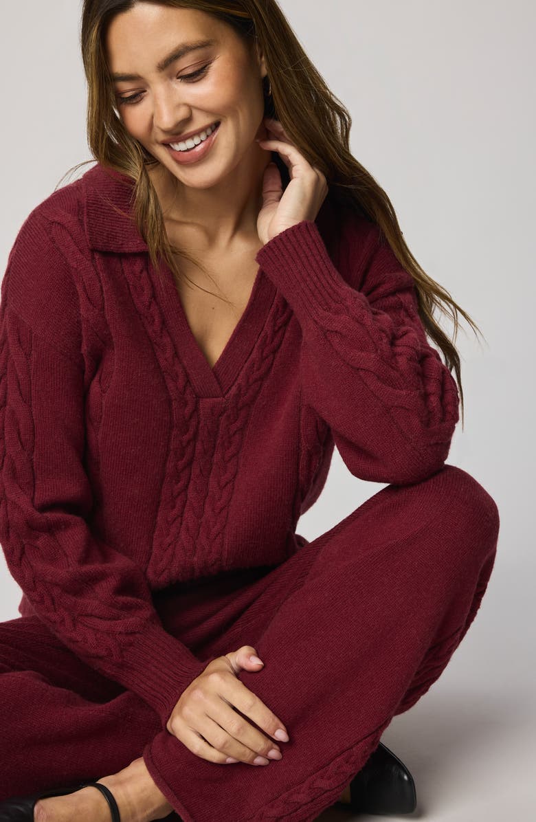 Splendid Jet Set Cable Stitch Polo Sweater, Alternate, color, Cherry On Top Red