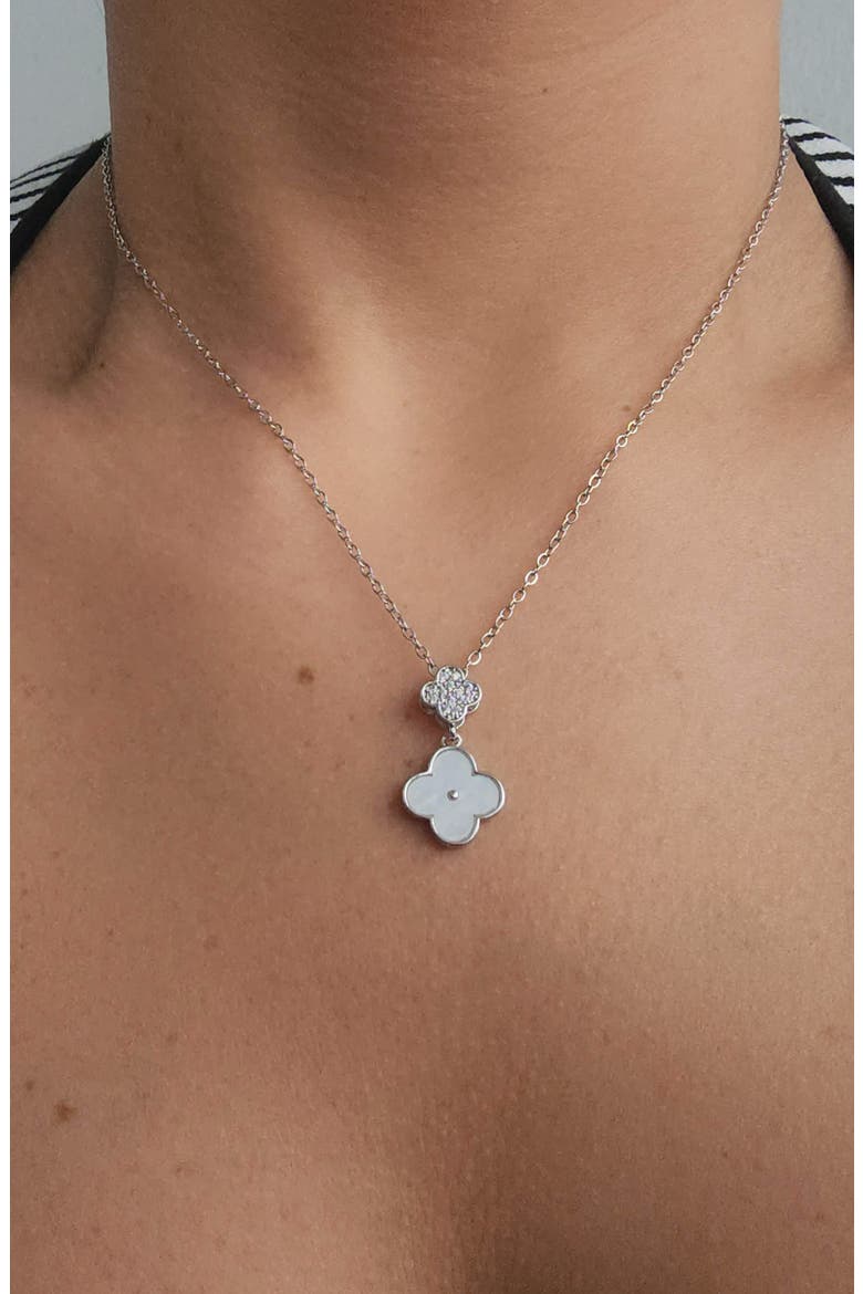 Mother-of-Pearl Clover Pendant Necklace & Drop Earrings Set, Alternate, color, WHITE/ SILVER