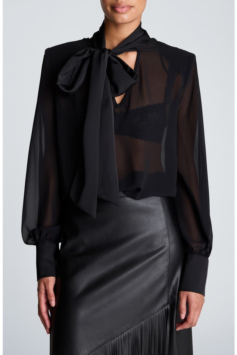 Tie Neck Chiffon Top, Main, color, BLACK