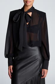 Kenneth Cole Collection Tie Neck Chiffon Top
