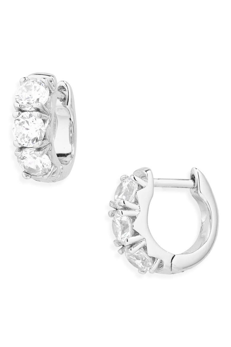 Chubby Cubic Zirconia Huggie Hoop Earrings, Main, color, CLEAR- SILVER