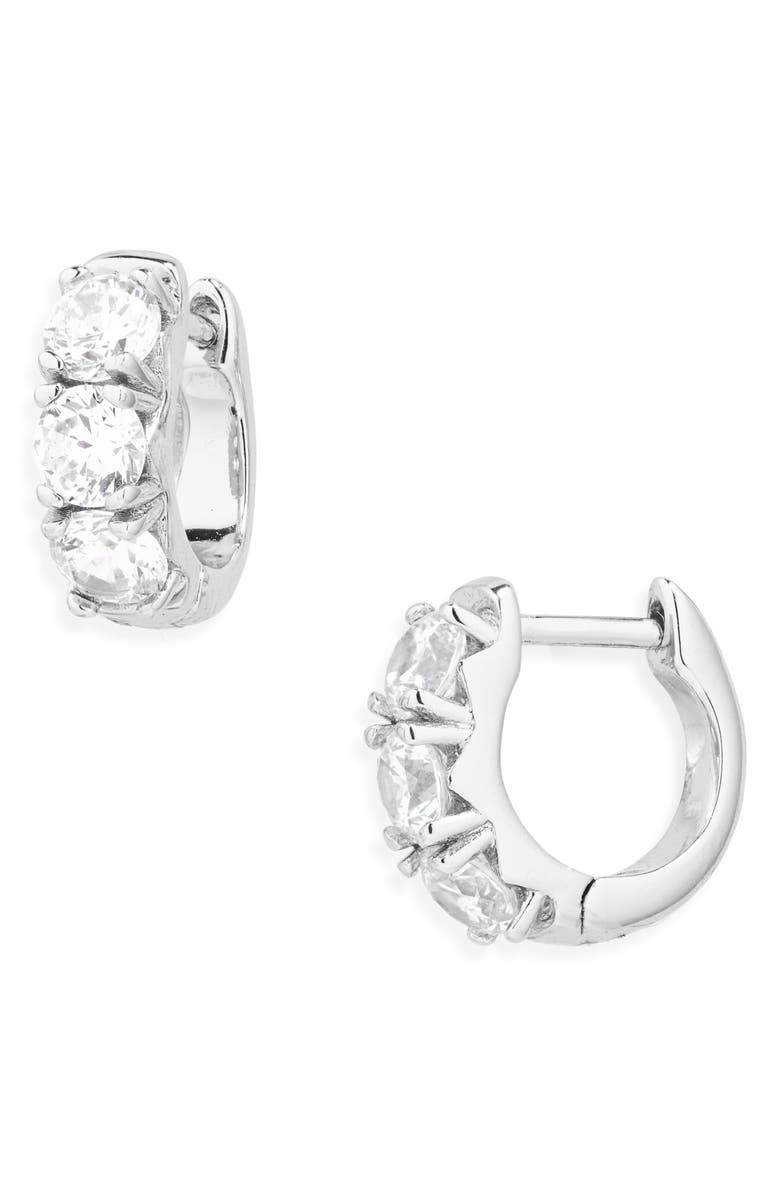 Nordstrom Chubby Cubic Zirconia Huggie Hoop Earrings, Main, color, Clear- Silver