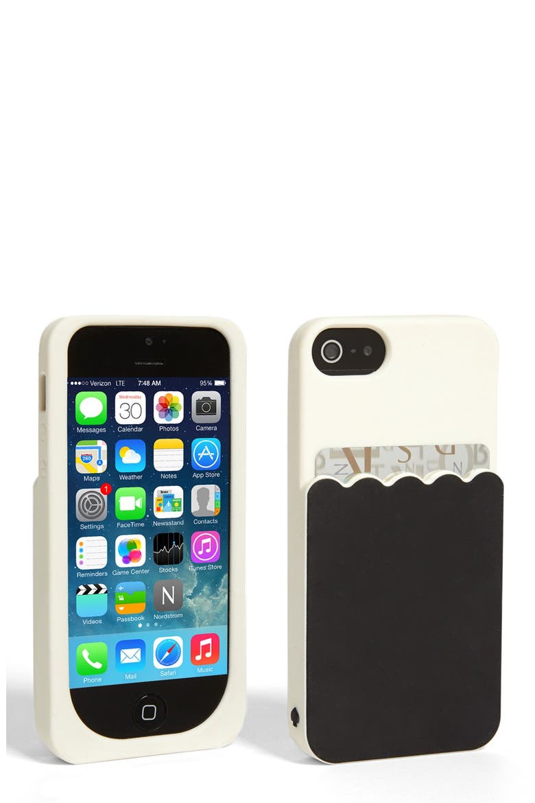 'scallop pocket' card holder iPhone 5 & 5s case, Main, color, BLACK/ CLOTTED CREAM