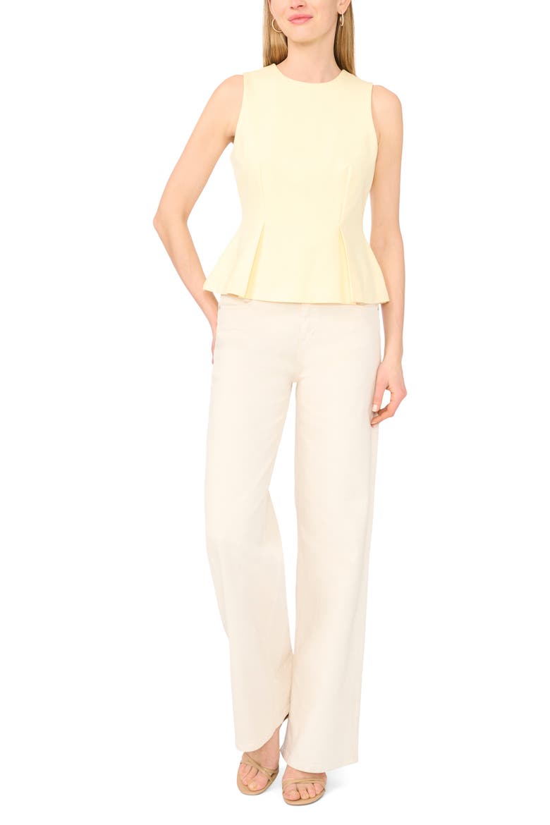 Pleated Ponte Peplum Top, Alternate, color, LEMON CREAM