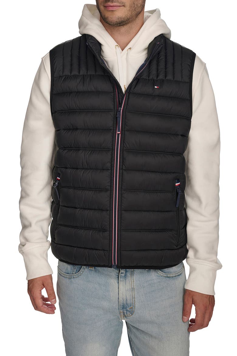 Quilted Nylon Vest, Main, color, BLACK