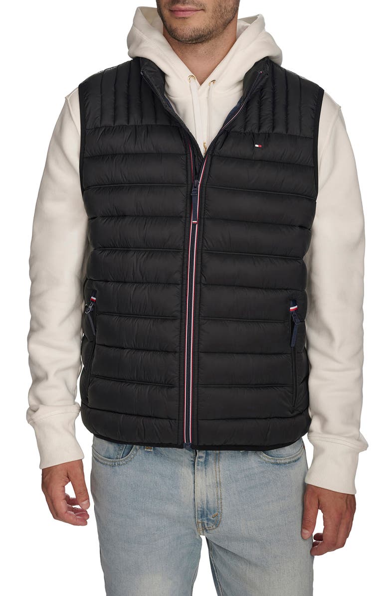 Tommy Hilfiger Packable Faux Down Vest, Main, color, Black