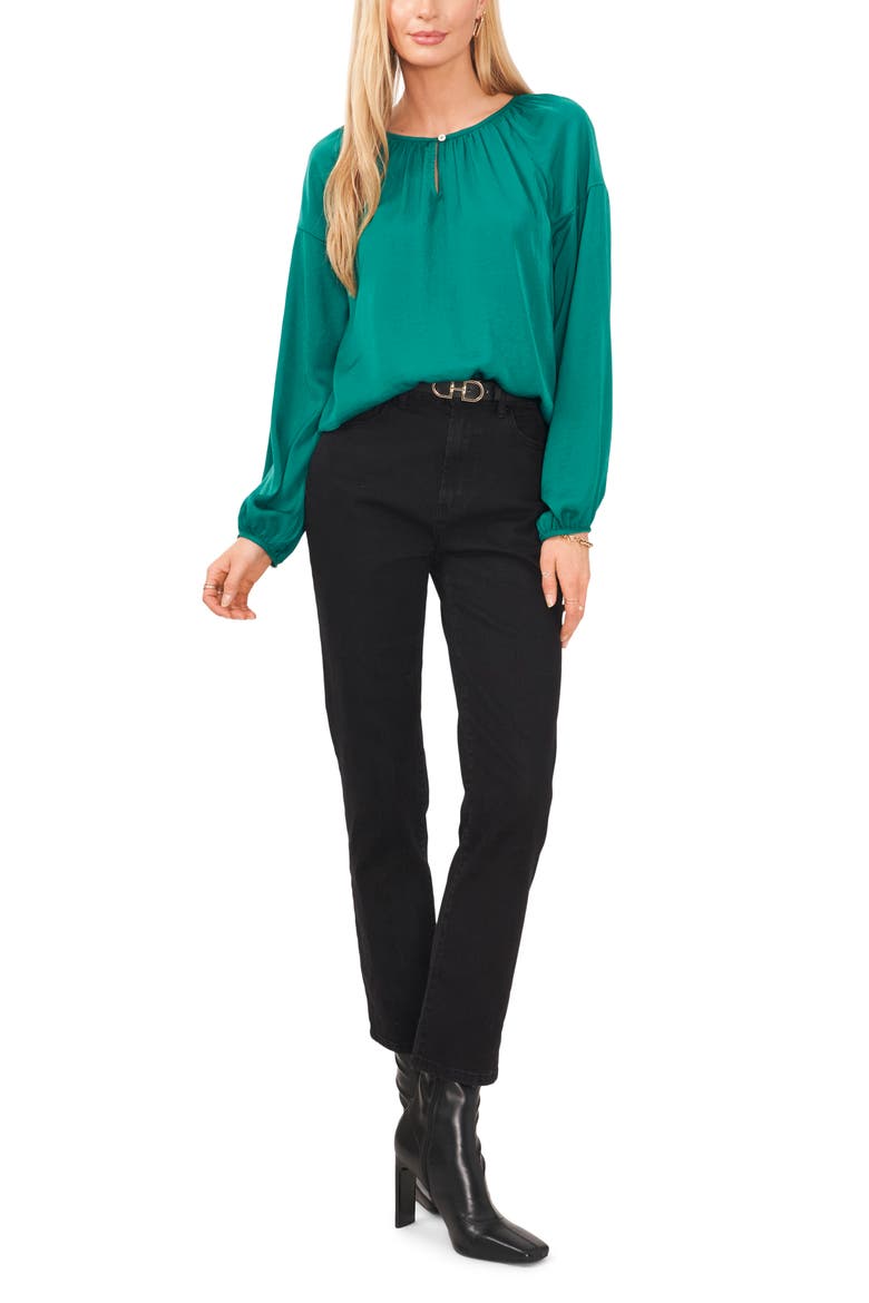 Hammered Satin Blouse, Alternate, color, RICH FOREST