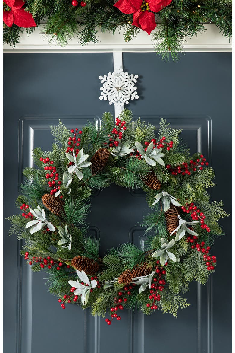 Christmas Metal Snowflake Poinsettia Wreath Hanger, Alternate, color, Green