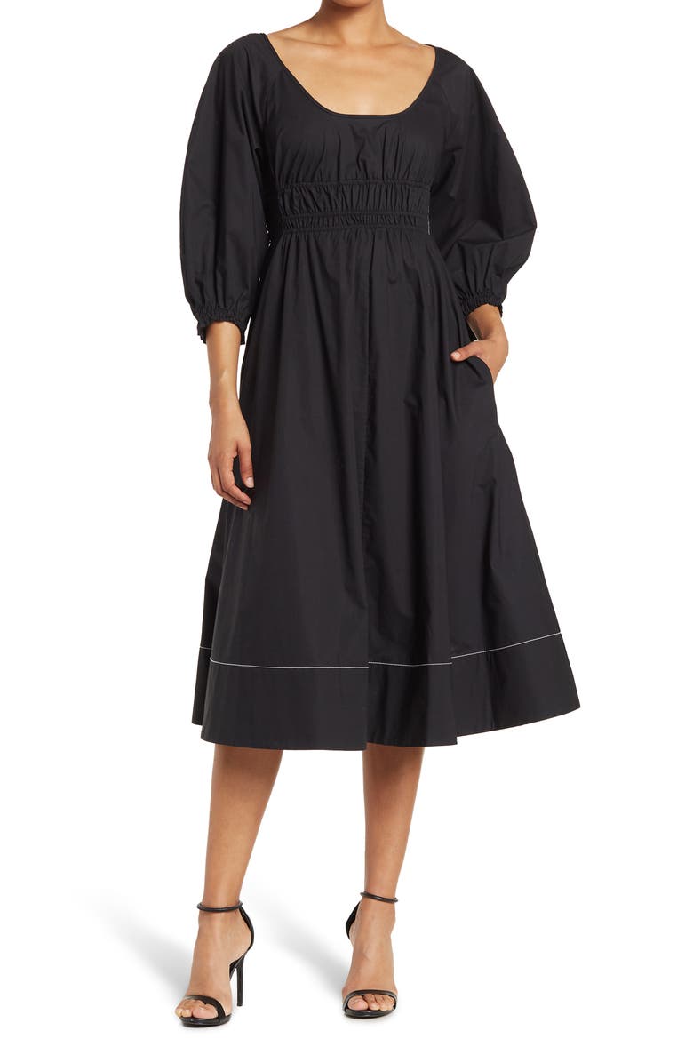 Proenza Schouler White Label Gingham Balloon Sleeve Cotton Midi Dress, Main, color, 