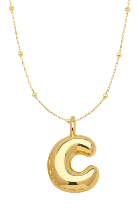 14K Gold Plated Bubble Initial Pendant Necklace
